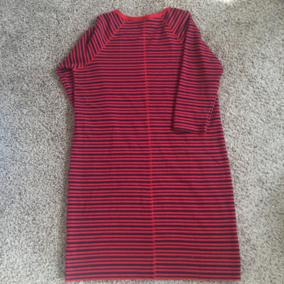 MERONA Red And Navy Striped Sheath Dress With 3/4 Sleeves - Picture 3 of 13